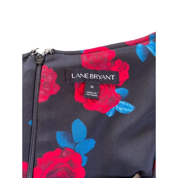 Lane Bryant Rose Print Square Neck Fit Flare Dress Size 16 Rockabilly Goth - Picture 5 of 8